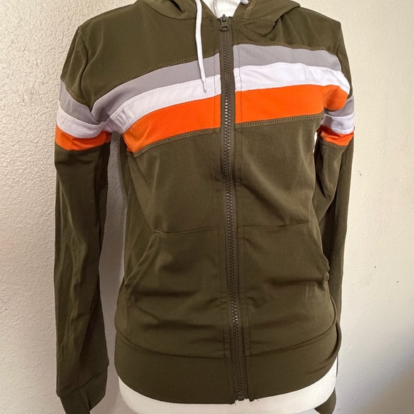 AQ Sports Women's Poly Stripe Zip Front Hoodie with Orange and Withe Stripes - Picture 3 of 11